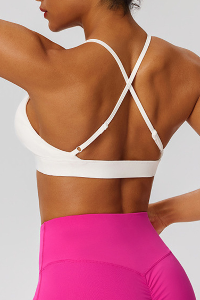 Women's V-Neck Cross-Back Padded Naked Feel Sports Yoga Bra