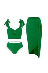 Women's Twist-Front Pleated Skirt Three Piece Bikini Set