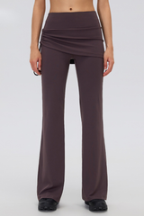 Women's Fake 2-Piece Skort Overlay Ruched Flare Yoga Pants