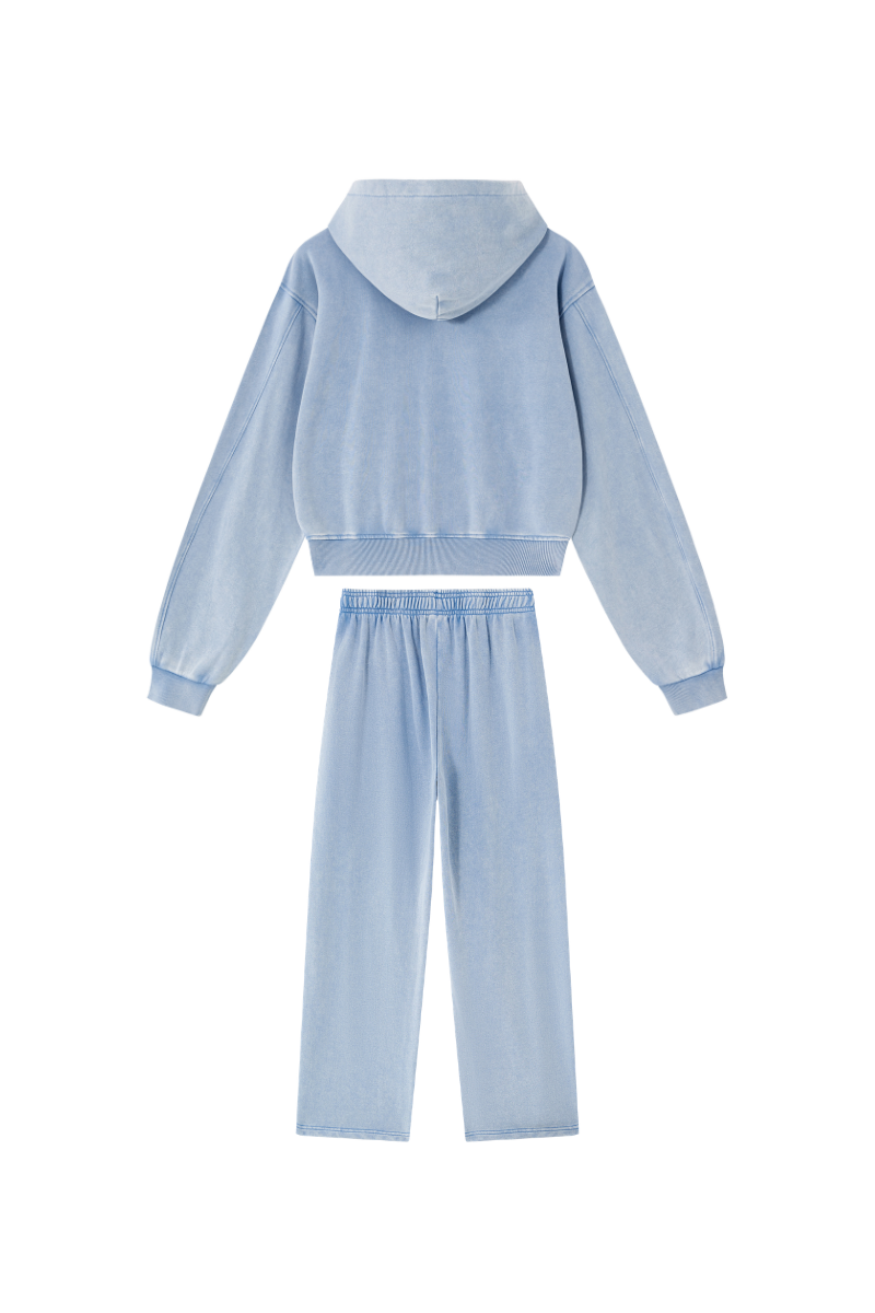 Women's Fall Set: Cropped Zip Up Hooded Jacket And Sweatpant