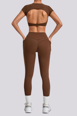 Women's Cut Out Cropped T-shirt And Leggings Yoga Sets