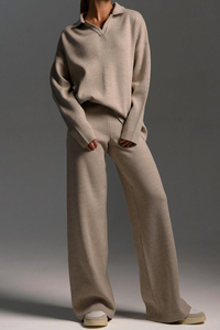 Polo-style knitted pullover shirt with long pants