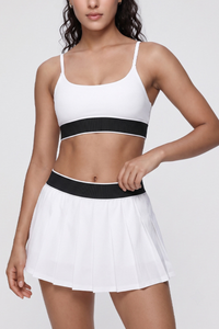 Women's Tennis Sets:Contrast Bra And Pleated Tennis Skirt
