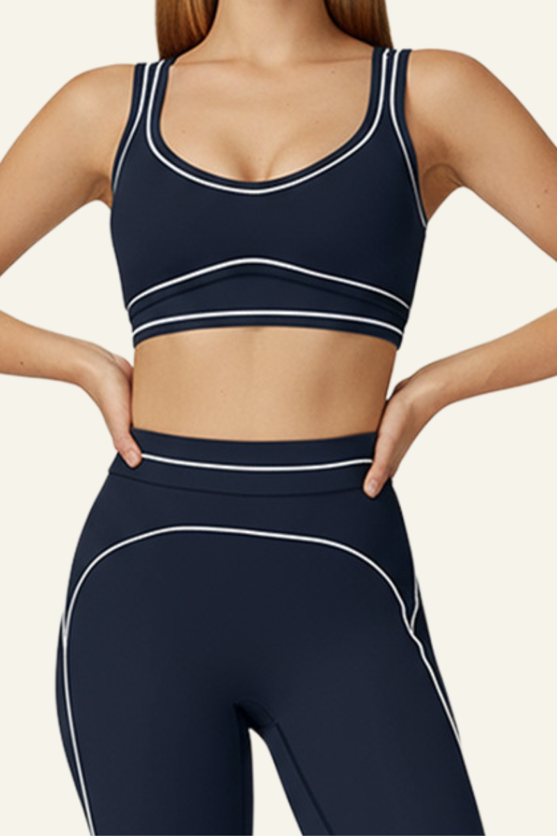 Women's  Color-blocked backless form-fitting sports bra.
