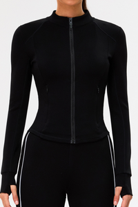 Women's Slim-Fit Stand Collar Finger Cuffs Yoga Sport Jacket