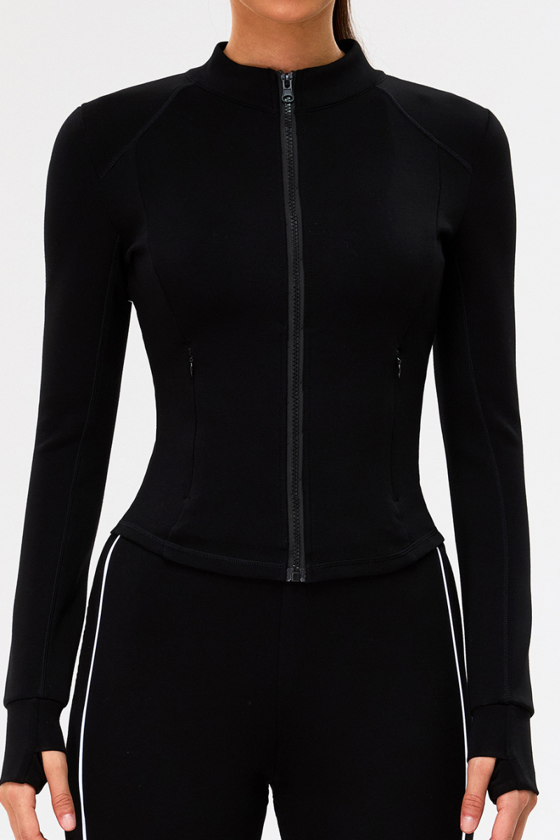 Women's Slim-Fit Stand Collar Finger Cuffs Yoga Sport Jacket