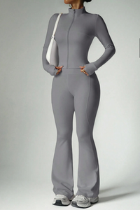 Women's Sport Set:Stand Collar Jacket And Flared Pants