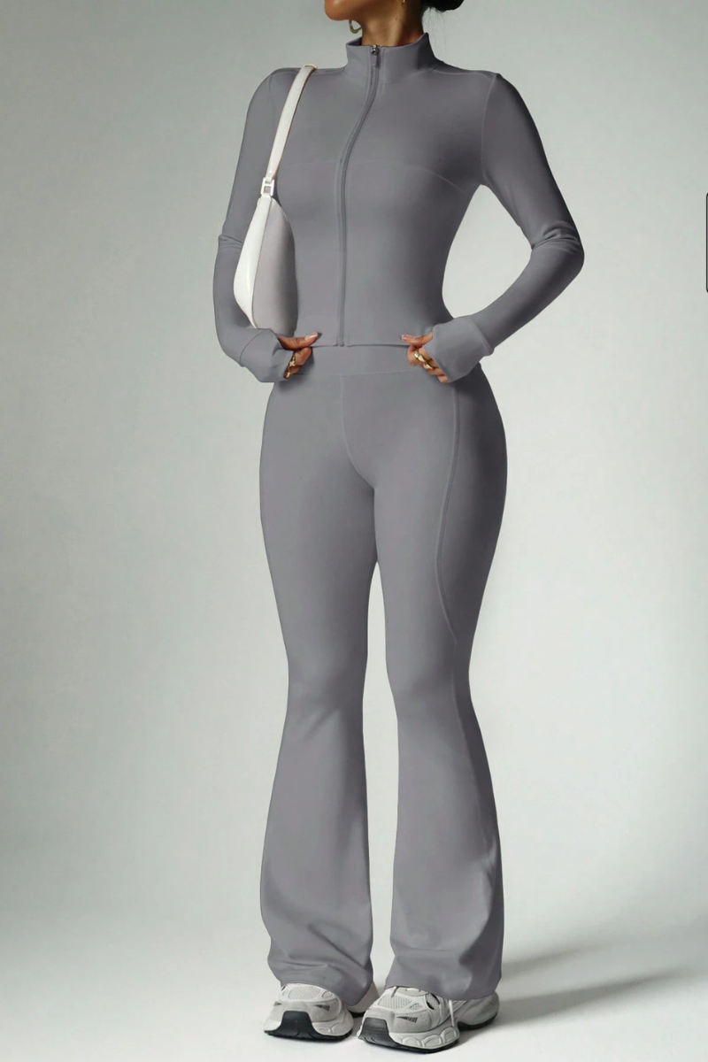 Women's Sport Set:Stand Collar Jacket And Flared Pants