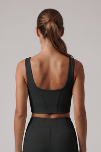 Women's Square Neck Wide Strap Corset Seam Solid Sports Bra