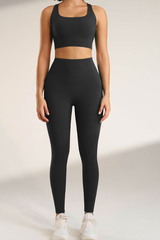 Women's Two-Piece Set:Cross Back Sports Bra & Yoga Leggings