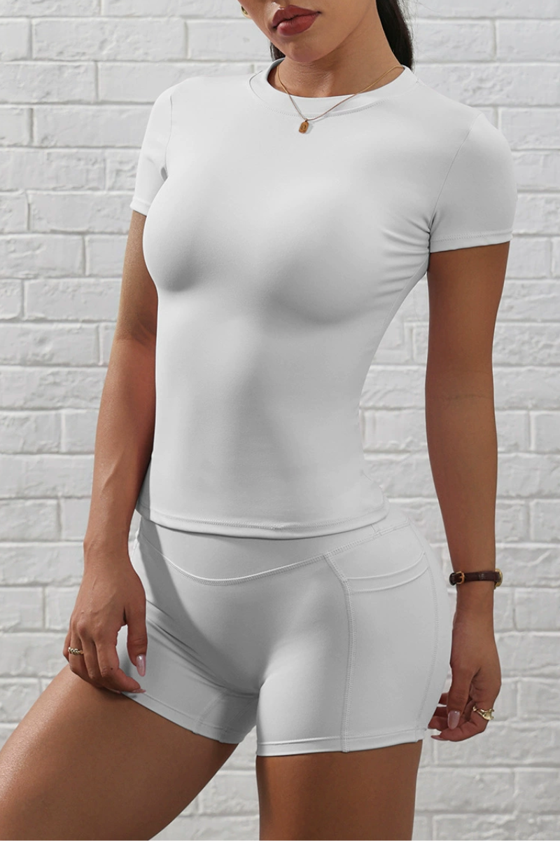 Women's Short Sleeve And Pocket Shorts Yoga Set