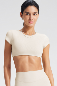 Women's Roundneck Cutout Cropped Sports Yoga T-shirt