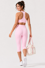 Women's Racerback Sports Bra & Capri Leggings Workout Set