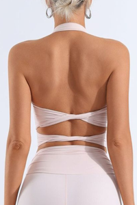 Women's Halter Neck Pleated Twist Back Padded Sports Bra