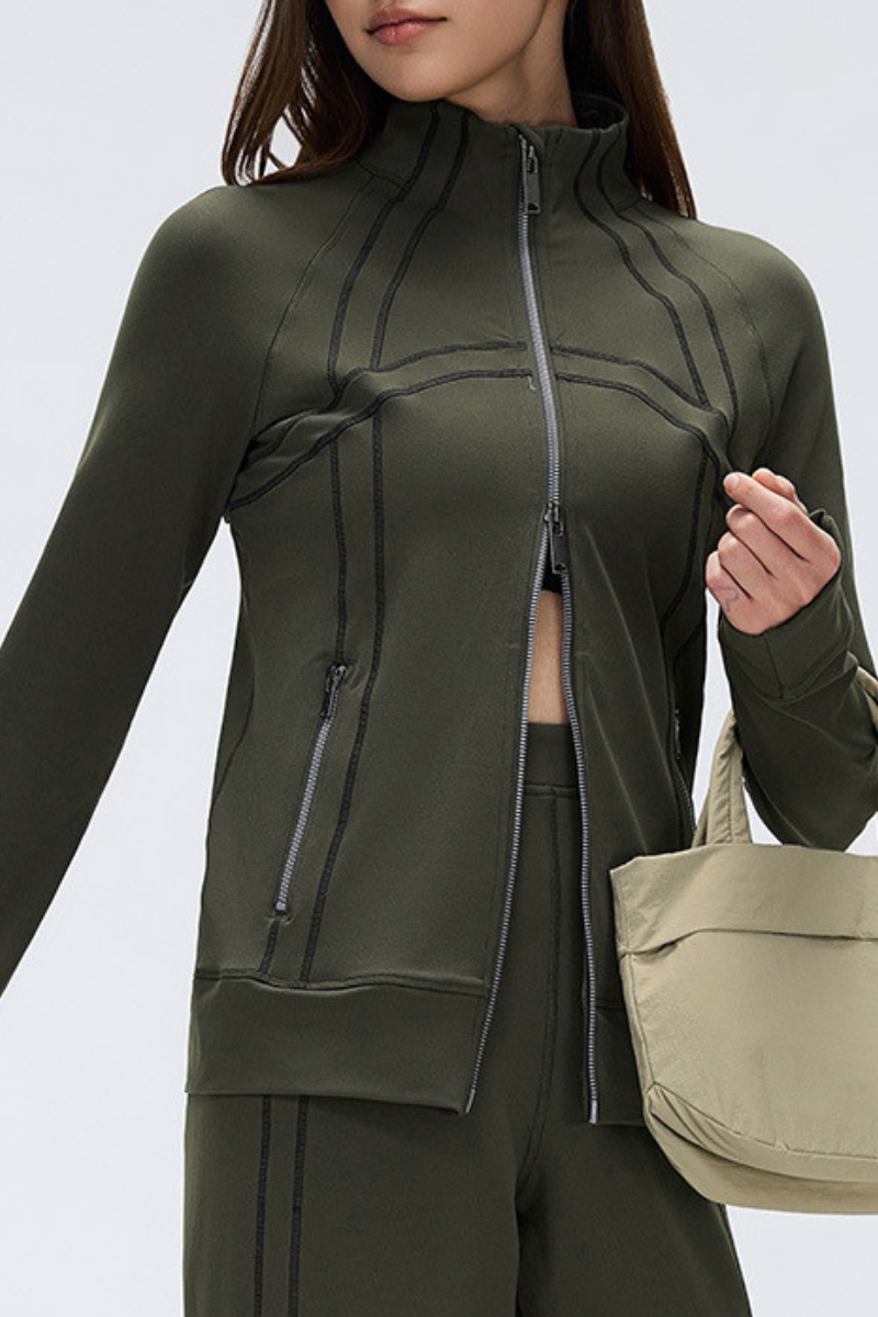 Women's Fall Stand Collar Two-way Zipper Sports Jacket