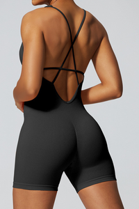 Women's Sports V-neck Cross Back Backless Spaghetti Straps Jumpsuits