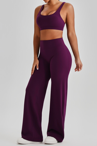 Women's Bare Feel Cutout Bra & Quick Dry Wide Leg Pant Set