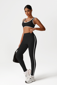 Women High-Waisted Color-Block Butt-Lifting Yoga Set: Sports Bra + 9/10 Leggings