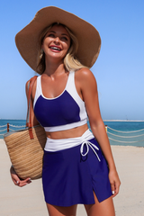 Women's Color-Block Pleated-Waist Pockets Swimsuit