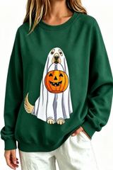 Women's Fall Ghost Dog Pumpkin Graphic Halloween Sweatshirt