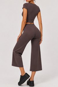 Women's Slim Fit Cropped T-shirt & 7/8 Flared Pant Yoga Set