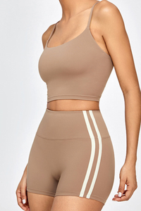 Women's Set:Cross Back Bra & Side Color-Blocked Stripe Short