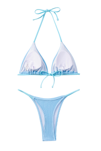 Women's Ribbed Halterneck Triangle Cup Bikini Set