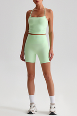 Women's Y-Back Cropped Tank Top &Hip Lift Yoga Short 2Pc Set