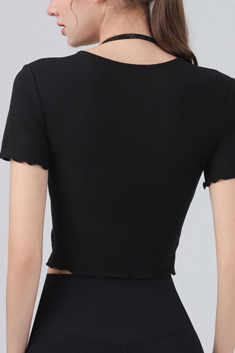 Women's V Neck Ruching Trim Cropped Wrap Top