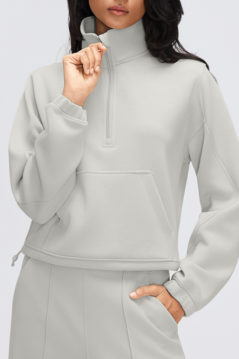 Women's Fall/Winter Stand Collar Half Zip Cropped Sweatshirt