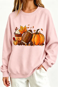 Women's Fall Halloween Pumpkin Football Coffee Print Thin Sweatshirt