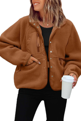 Women's Fall/Winter Patch Pockets Fleece Snap Button Jacket