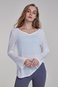 Women's Spring Side Drawstring Loose Yoga Long Sleeve Top