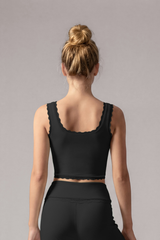 Women's Lace Trim Square Neck Cropped Sports Yoga Tank Top