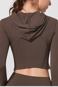 Women's Slim Fit Cropped Finger Cuffs Hooded Yoga Jacket