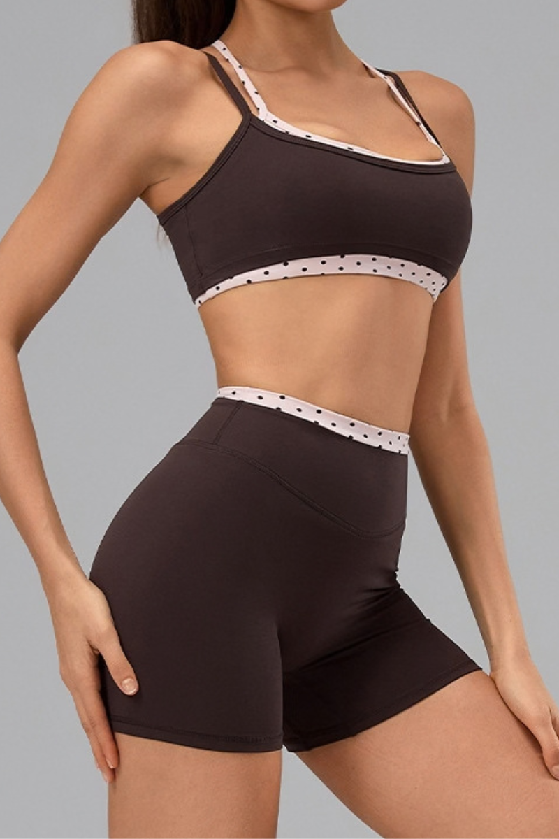 Women's Polka Dot Contrast Bra and Athletic Shorts Yoga Set