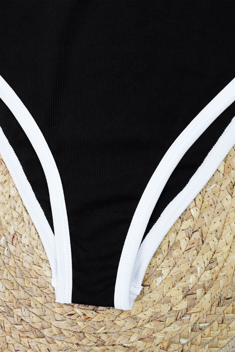 Women's Sexy Contrast Square Neck Slim One Piece - Black