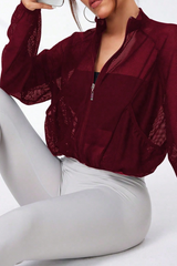 Women's Mock Neck Full Mesh Sheer Cropped Zip-Up Jacket
