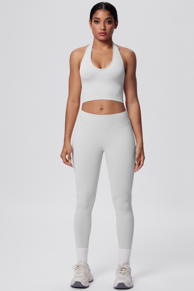 Women's Seamless Halter Tank Sport Leggings Two-Piece Set
