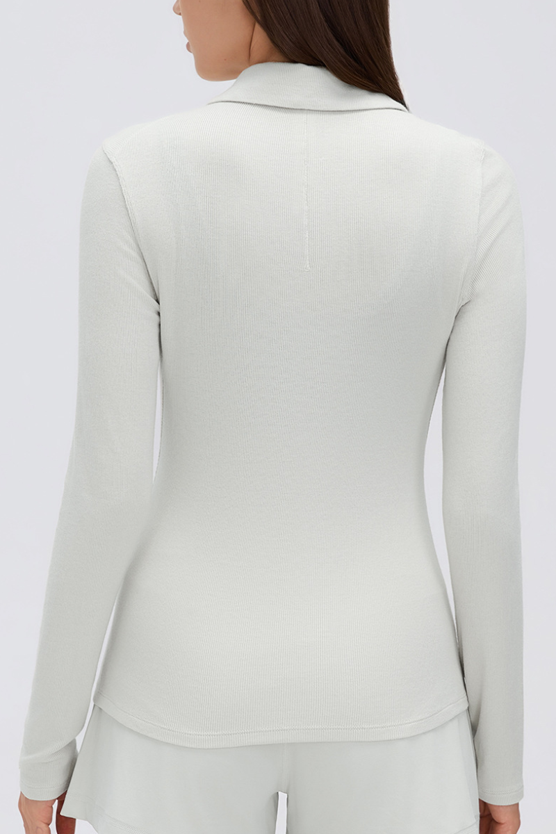 Women's Button-Front Polo Slim Fit Shirt Long-Sleeve Top