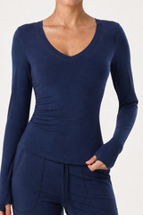Women’s V-Neck Thumbhole Form-Fitting Long Sleeve Yoga Top