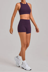 Women's Yoga Set:Cross Back Bra And High-Waist Shorts