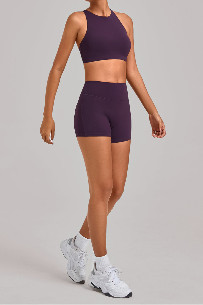 Women's Yoga Set:Cross Back Bra And High-Waist Shorts