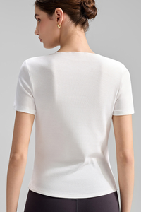 Women's Collared Naked Feel Asymmetric Slit Hem T-shirt