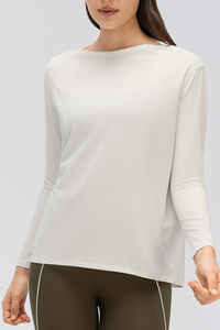 Women's Simple Boat Neck Long Sleeve T Shirt