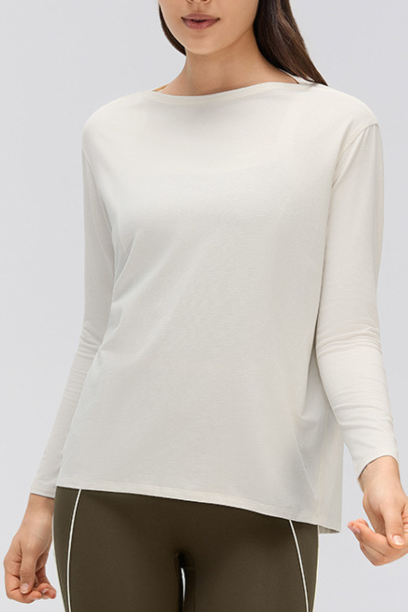 Women's Simple Boat Neck Long Sleeve T Shirt