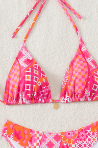 Women's Halter Triangle Cup Printed Bikini Set