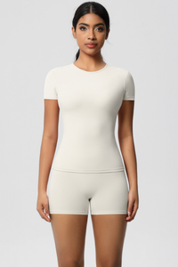 Women Yoga Set: Quick Dry Breathable Short Sleeve + Shorts