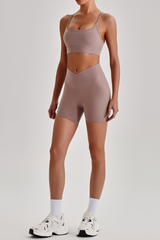 Women's Brushed Cutout Bra & V-Waist No Front Seam Shorts Set