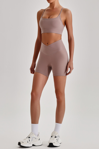 Women's Brushed Cutout Bra & V-Waist No Front Seam Shorts Set